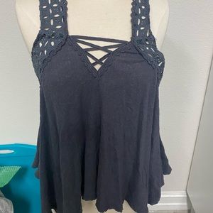 Free People Gray Flowy tank with detail